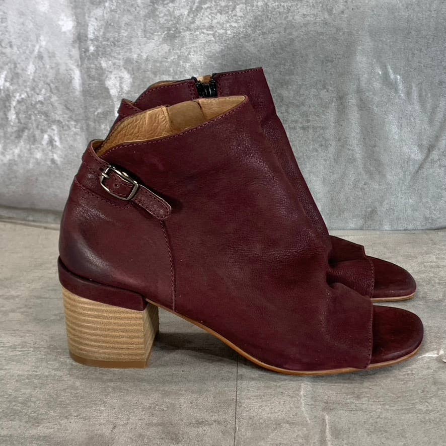 VINTAGE FOUNDRY CO. Women's Burgundy Sabrina Peep-Toe Block-Heel Ankle Boots SZ6