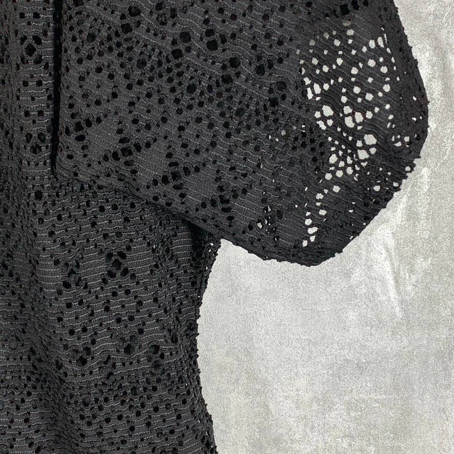 JM COLLECTION Women's Deep Black Lace Scoop-Neck Keyhole Top SZ S