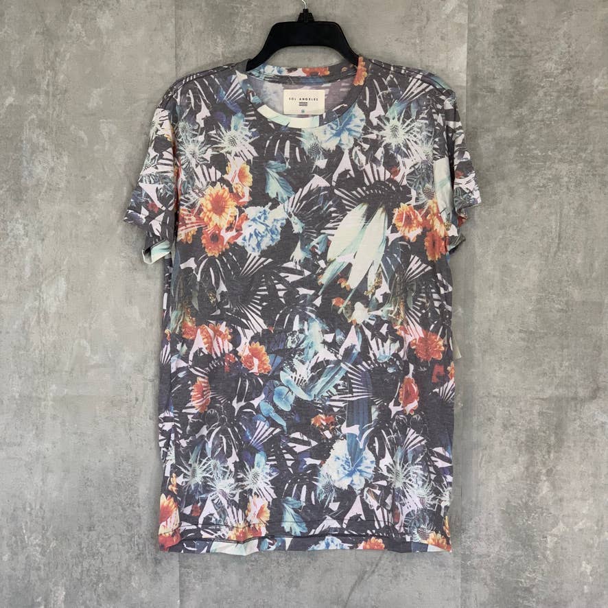 SOL ANGELES Men's Grey Tropical-Print Crewneck Short Sleeve T-Shirt SZ M