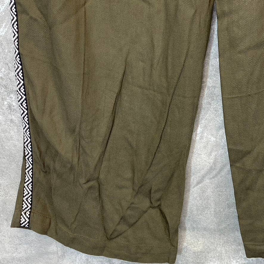DR2 By Daniel Rainn Women's Olive Contrast Stripe Drawstring High-Rise Wide-Leg Pull-On Pants SZ L