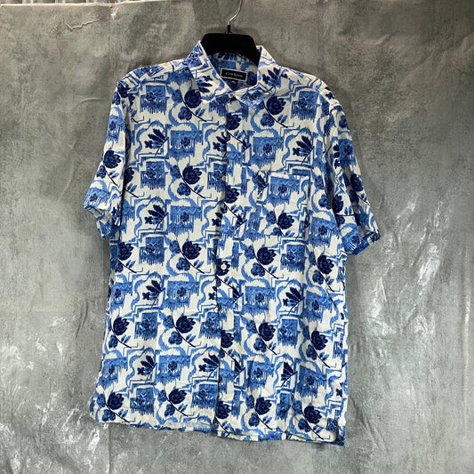 CLUB ROOM Men's Blue Casa Grand Floral-Print Button-Up Short-Sleeve Shirt SZ M
