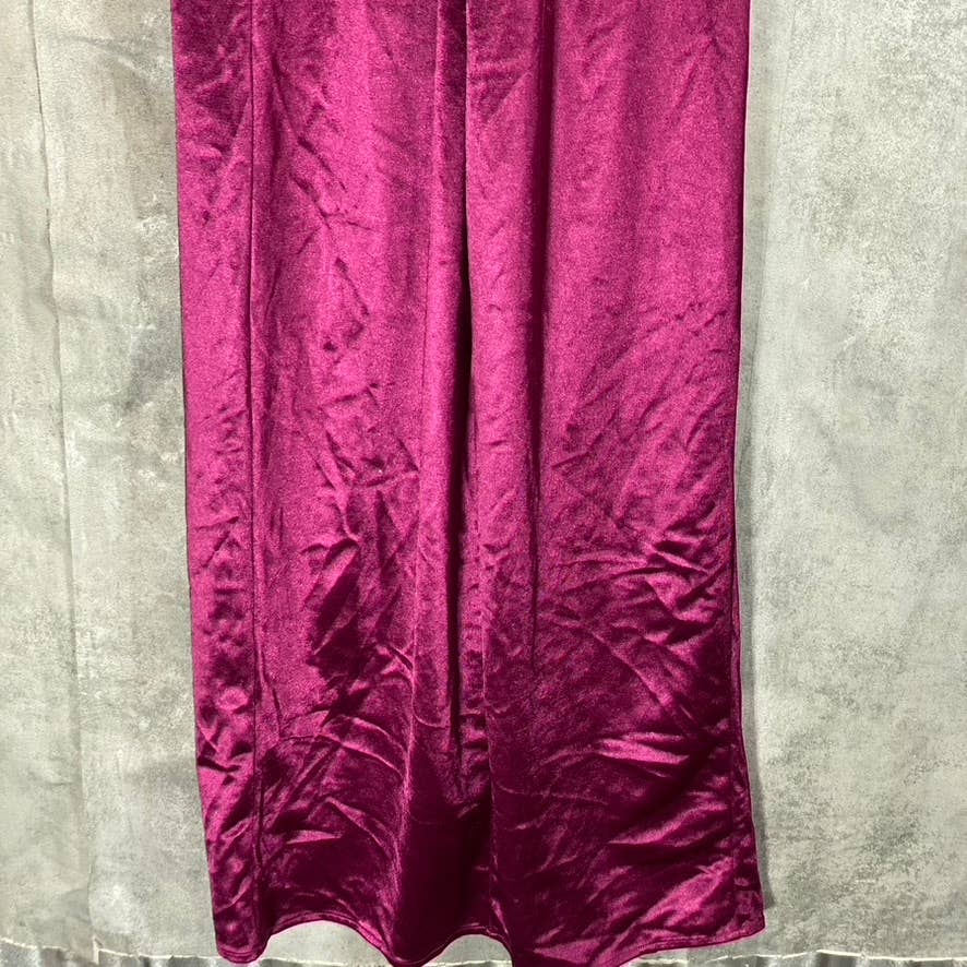 BCX Juniors' Purple Satin Slim Draped Neck Ruched Side-Slit Maxi Gown SZ 13