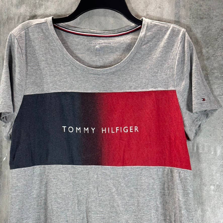 TOMMY HILFIGER Women's Grey Heather Crewneck Ombre Flag Graphic T-Shirt SZ L
