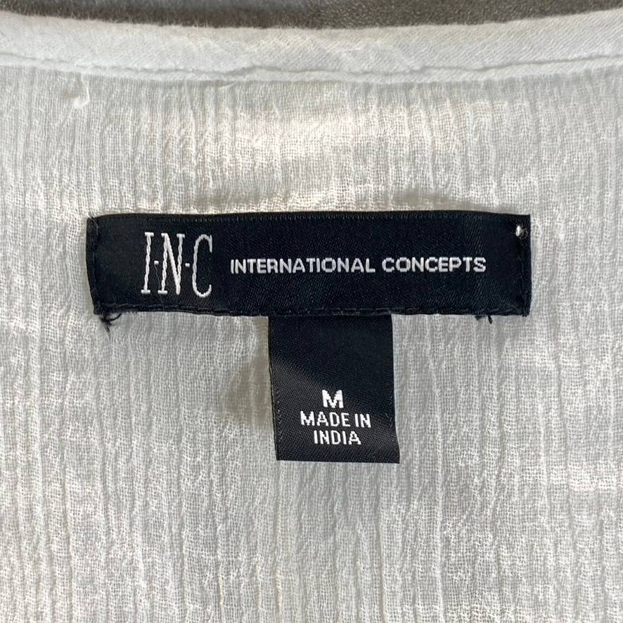 INC INTERNATIONAL CONCEPTS Women's Bright White V-Neck Double-Ruffle Top SZ M