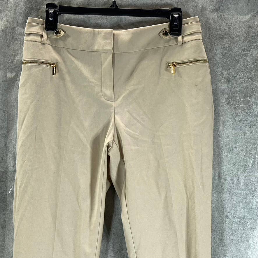 CALVIN KLEIN Women's Latte Zip-Pocket Mid-Rise Straight-Leg Pants SZ 4