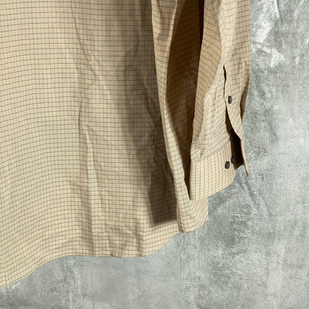 ALFANI Men's Tan Mini Check Regular-Fit Button-Up Long-Sleeve Shirt SZ XL