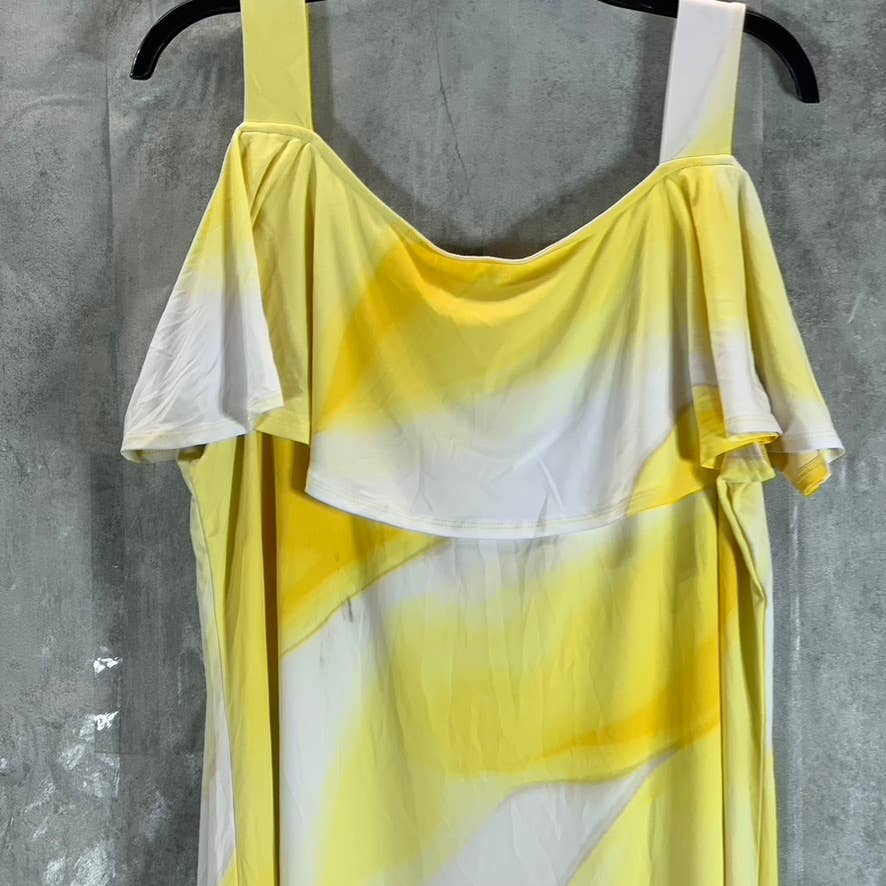 JM COLLECTION Women's Primrose Yellow Combo Ruffled Cold-Shoulder Mini Dress