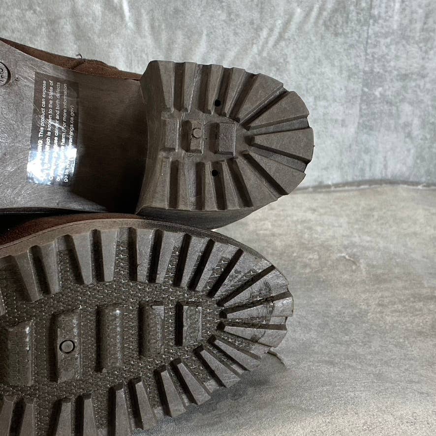 OLIVIA MILLER Women's Brown Faux-Sterling Trim Round-Toe Block-Heel Booties