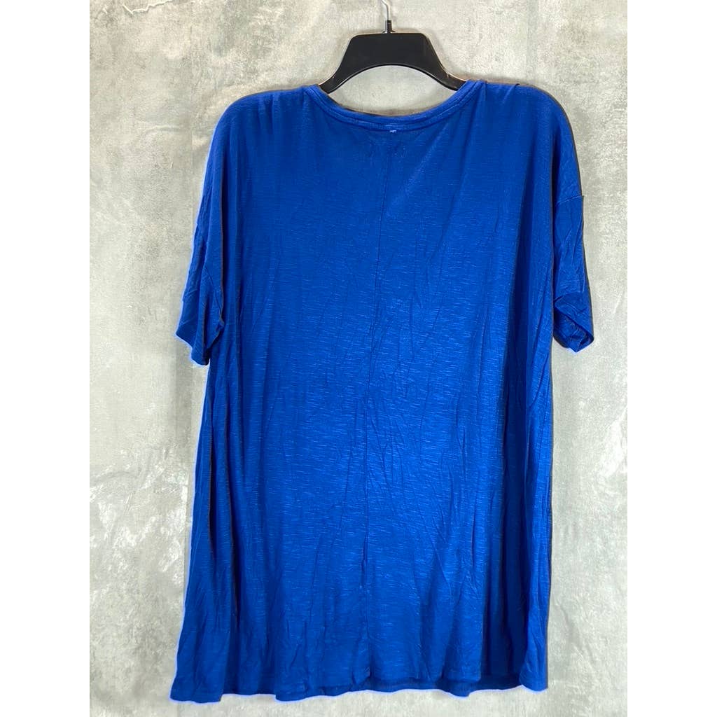 STYLE & CO Women's Blue Solid V-Neck Drapey Short-Sleeve T-Shirt SZ XL