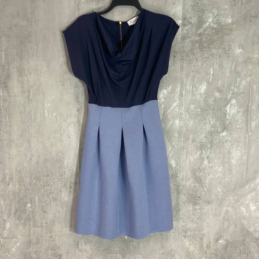 CLOSET LONDON Women's Blue Colorblock Dropneck Short Sleeve Fit & Flare Dress SZ  4