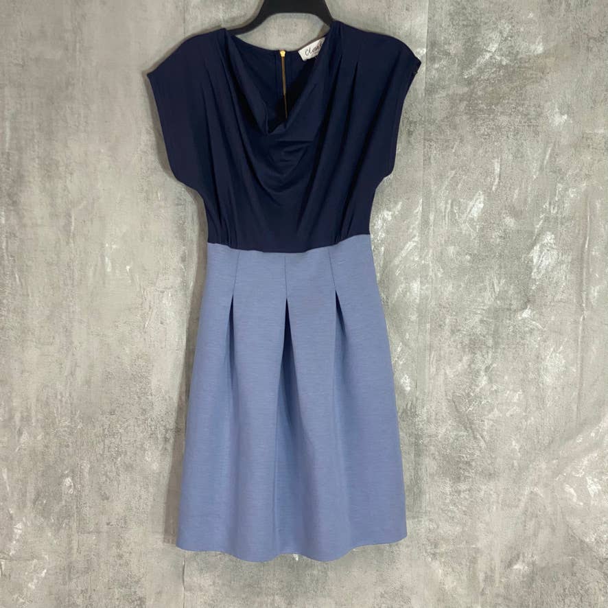 CLOSET LONDON Women's Blue Colorblock Dropneck Short Sleeve Fit & Flare Dress SZ  4