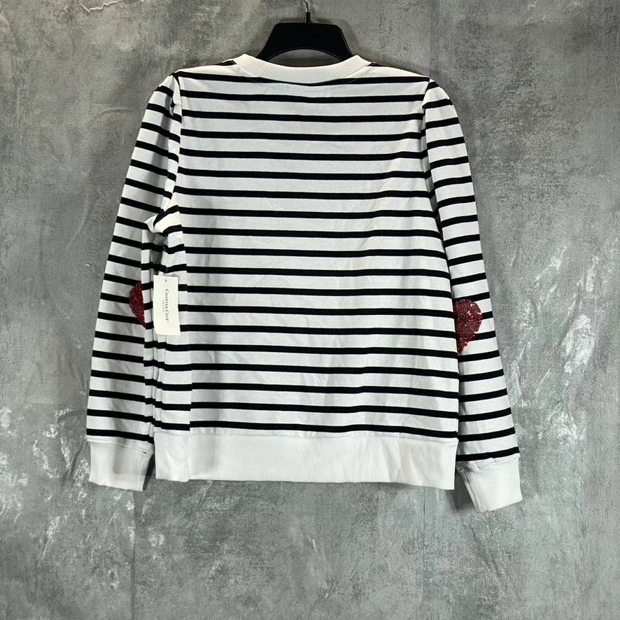 CHARTER CLUB Women's Petite Black-White Striped Sequin-Applique Sweatshirt SZP/L