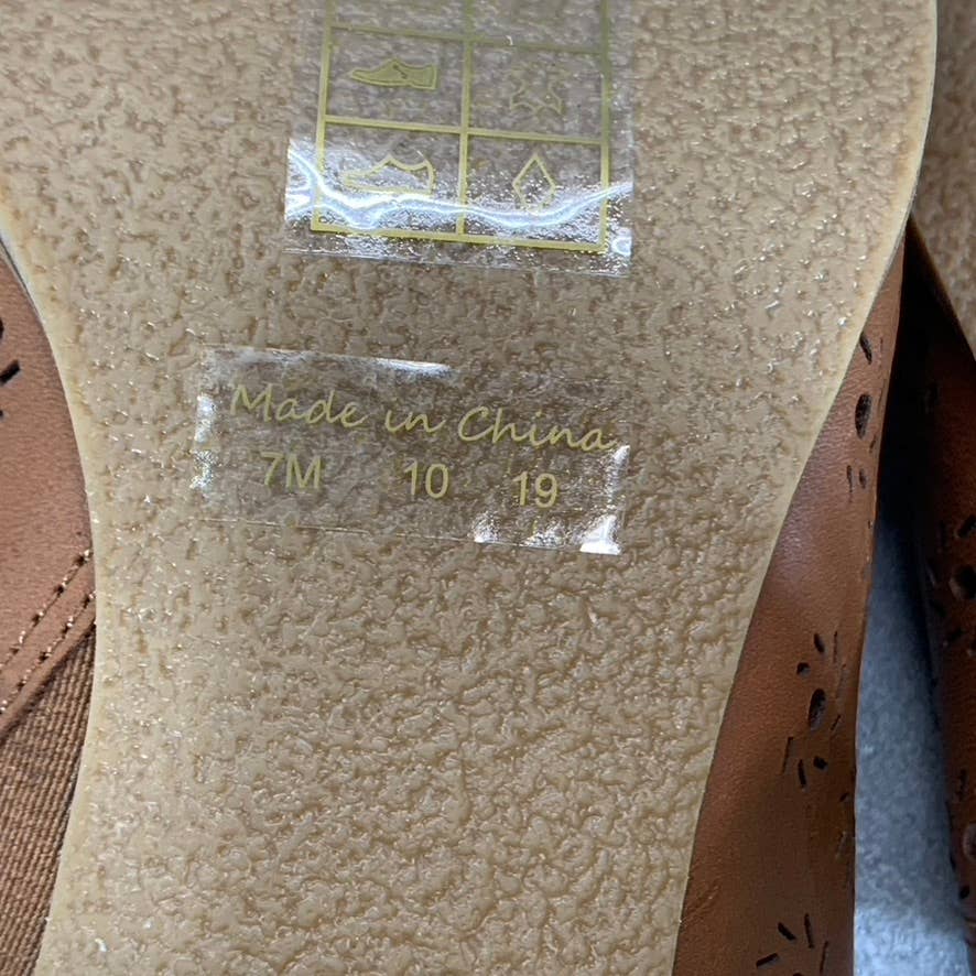 JACK ROGERS Women's Mocha Leather Ronnie Perforated Peep-Toe Sandals SZ 7