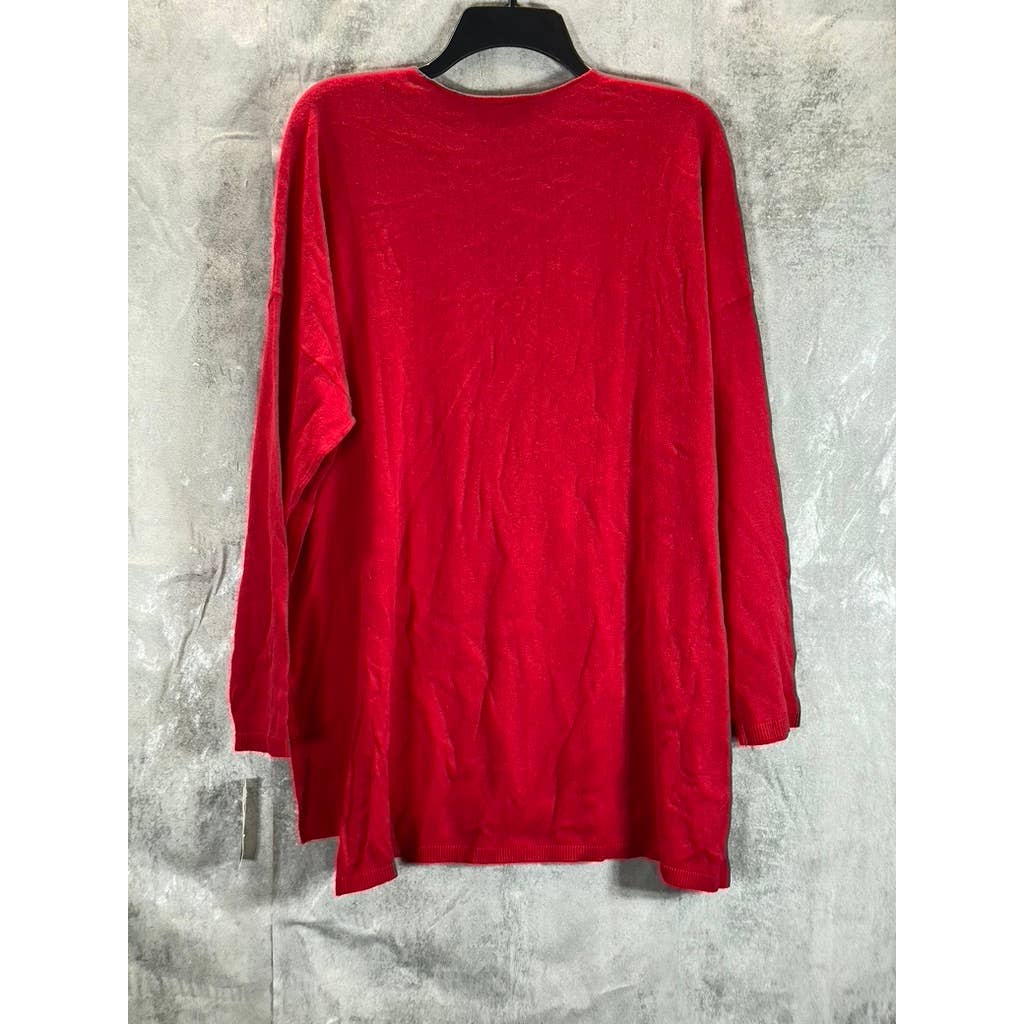 INC INTERNATIONAL CONCEPTS Women's Plus Real Red V-Neck Hi-Low Hem Pullover SZ1X