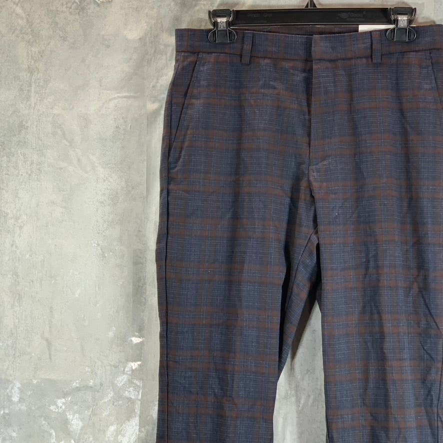 TOMMY HILFIGER Men's Navy-Brown Plaid TH-Flex Stretch Modern-Fit Pants SZ 30X32