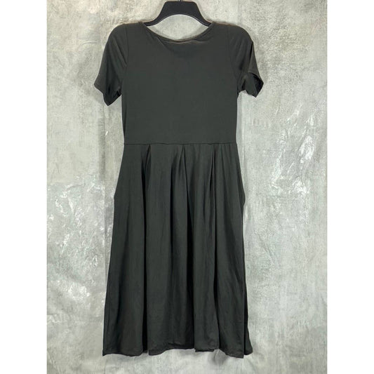 24SEVEN COMFORT Women's Black Short Sleeve Pocket Detail Midi Dress SZ S