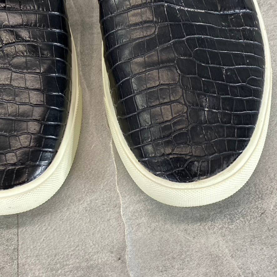 VINCE. Women's Black Leather Blair Croc-Embossed Slip-On Sneakers SZ 9.5