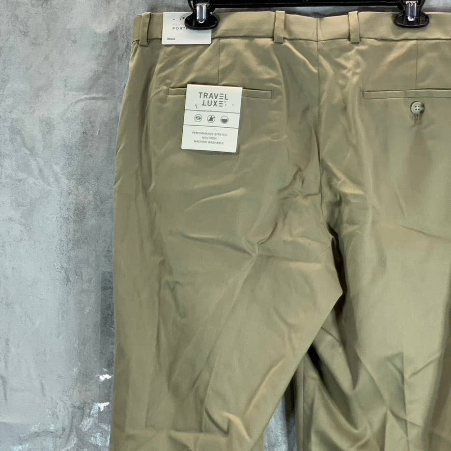 PERRY ELLIS PORTFOLIO Men's Tan Mini Check Slim-Fit Stretch Dress Pants SZ 36X32