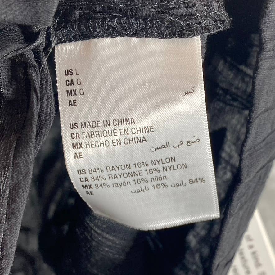 AND NOW THIS Women's Jet Black Twisted-Front Crinkle Short Sleeve Crop Top SZ L