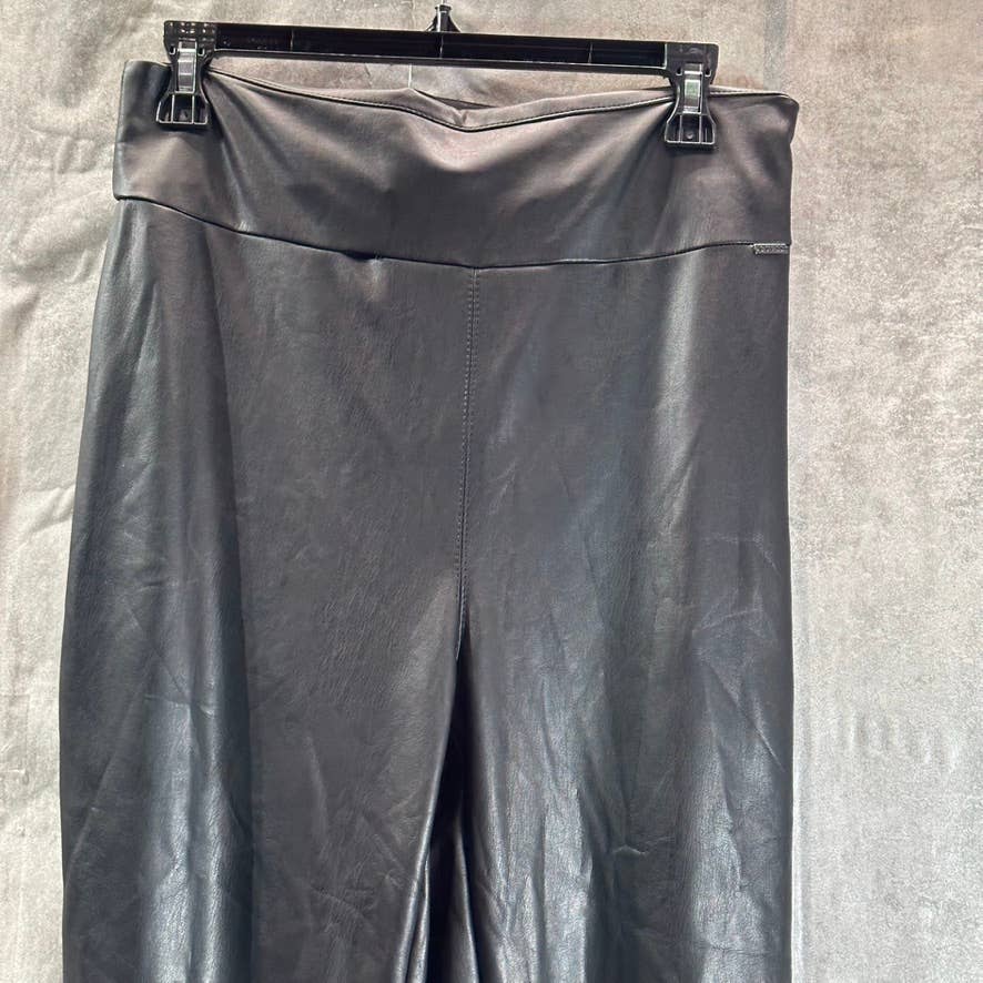 GUESS Women's Jet Black Faux-Leather Priscilla Side Zipper Pull-On Leggings SZXL