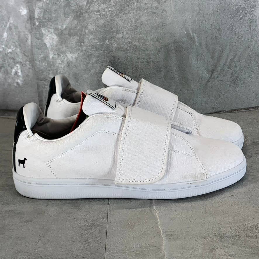 GOATS Men's White Canvas The 573 Wide-Strap Round-Toe Slip-on Sneakers SZ 8.5