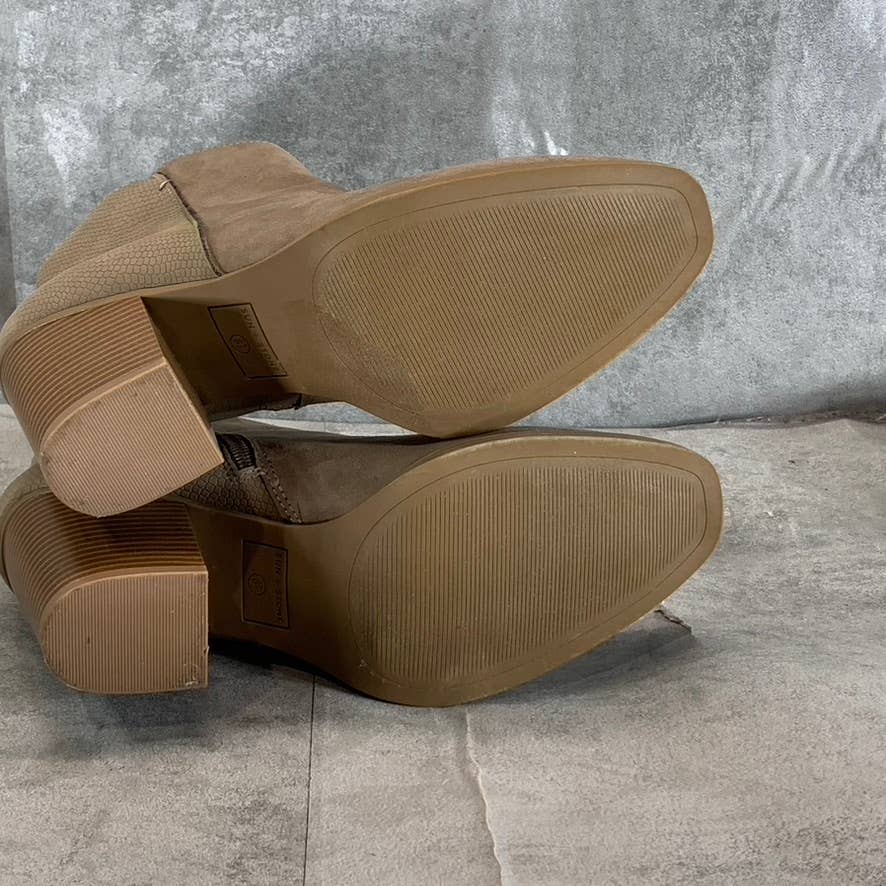 SUN+STONE Women's Taupe Micro Graceyy Round-Toe Block-Heel Booties SZ 8.5