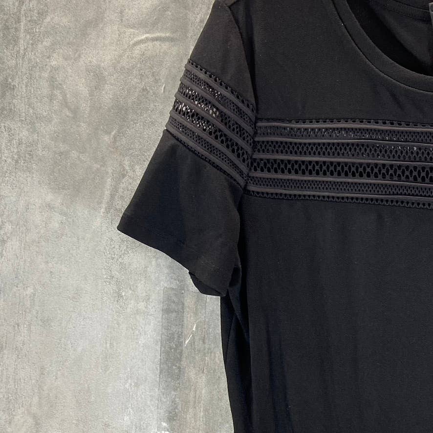 MICHAEL MICHAEL KORS Women's Deep Black Mixed-Mesh Short-Sleeve Mini Dress SZ M