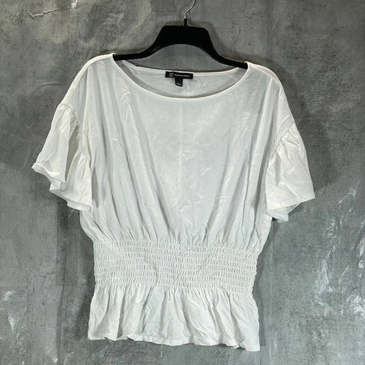 INC INTERNATIONAL Bright White Smocked-Waist Crewneck Short-Sleeve Top SZ L