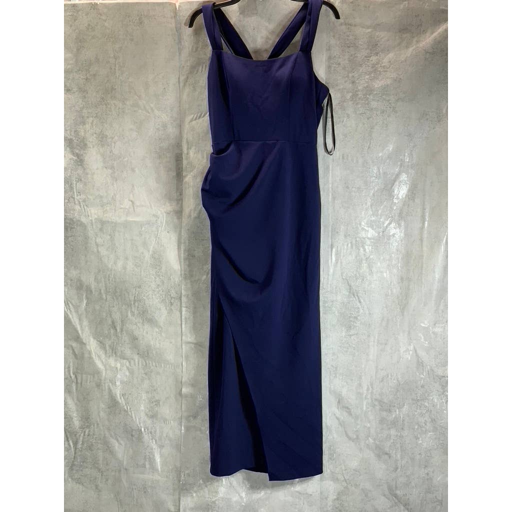 BETSY & ADAM Women's Navy Midi Crepe Pull-Through Back Wrap Dress SZ 10