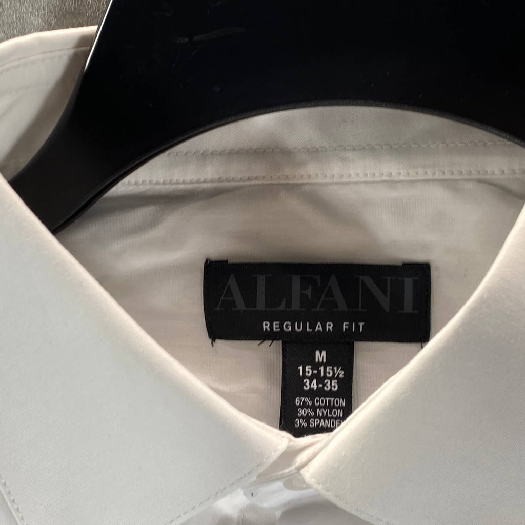 ALFANI AlfaTech Men's White Solid Regular-Fit Dress Shirt SZ M(15-15.5 34/35)