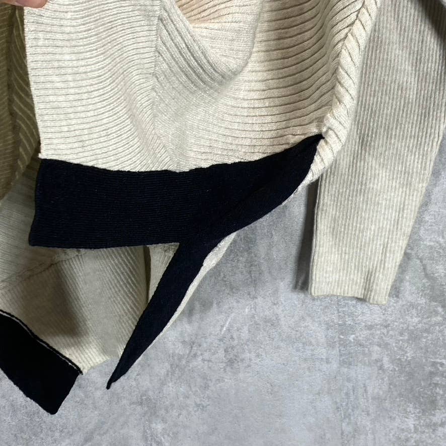 BLACK TAPE Women's Oatmeal Heather/Black Ribbed Hooded Drawstring Sweater SZ M