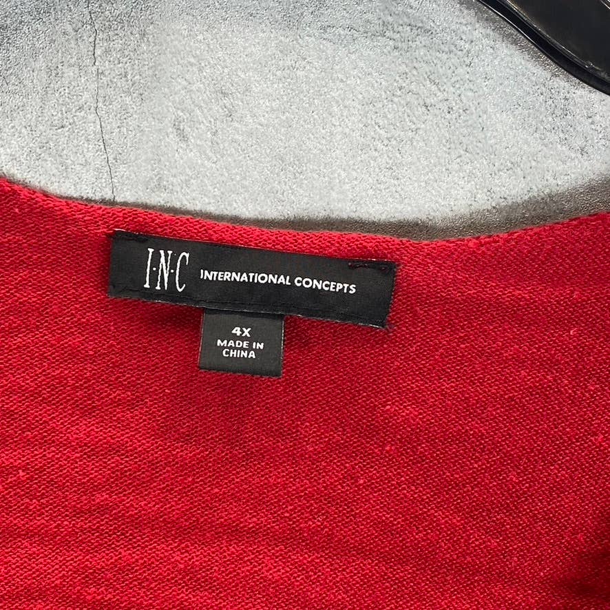 INC INTERNATIONAL CONCEPTS Women's Plus Real Red V-Neck Hi-Low Hem Pullover SZ4X