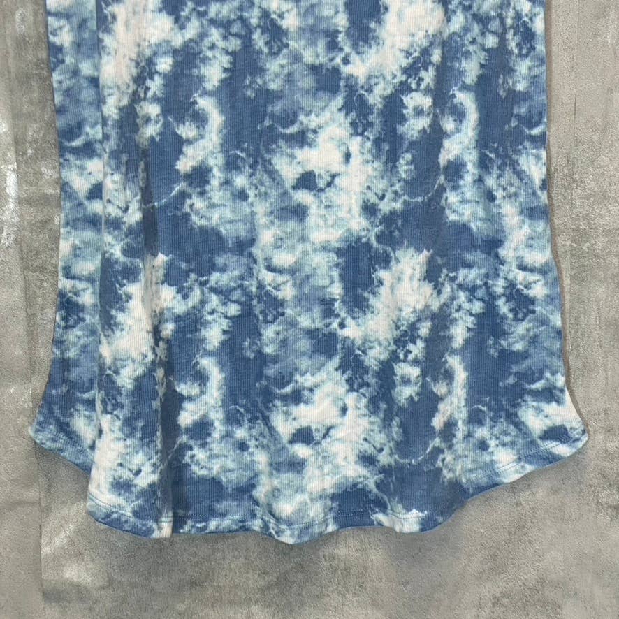 BOBEAU Women's Blue Tie-Dye Ribbed Knit Sleeveless Crewneck Mini Dress SZ M