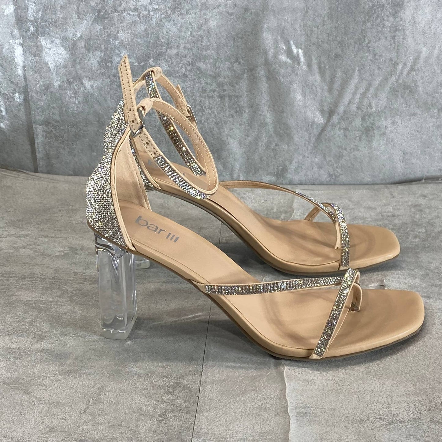 BAR III Women's Silver Bling Rhinestone Blakke Square-Toe Sandals SZ 7