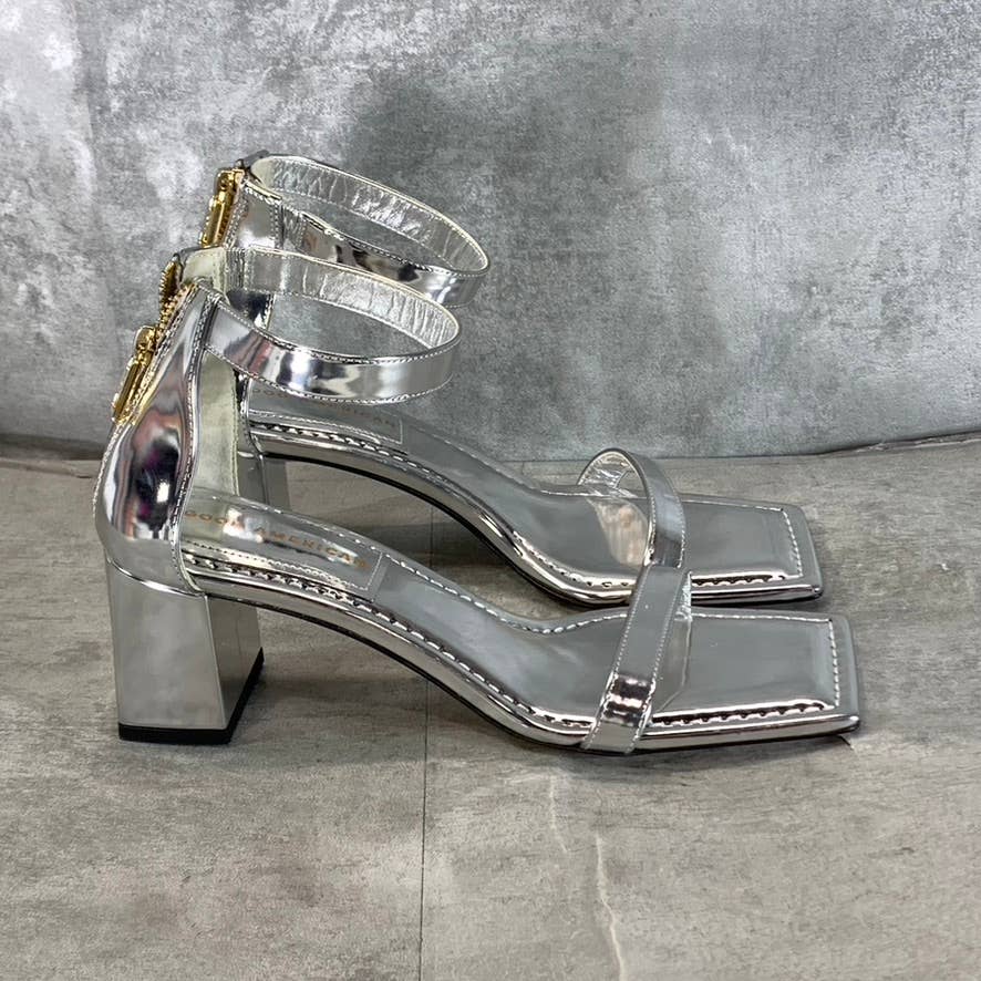 GOOD AMERICAN Women's Silver Metallic Square-Toe Block-Heel Sandals SZ 7