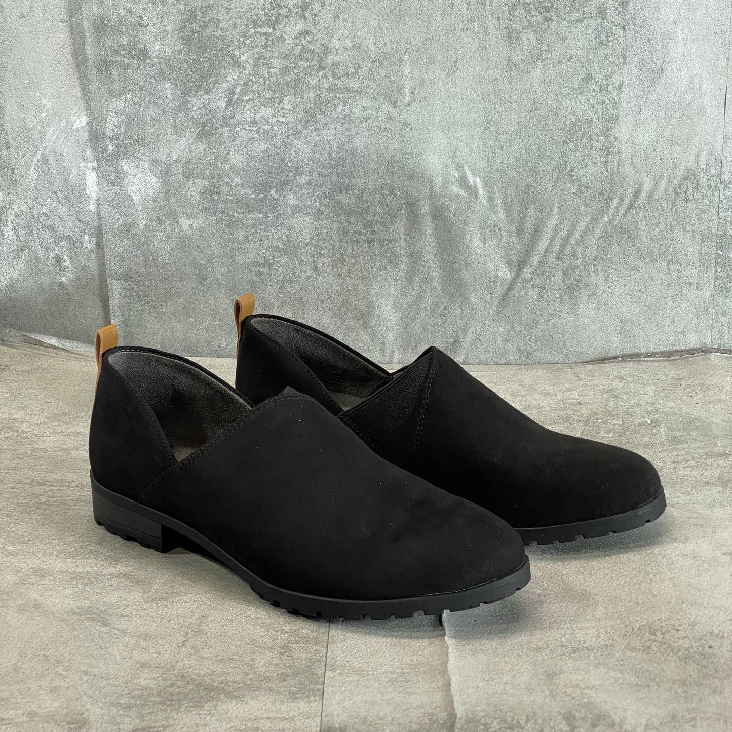 DR. SCHOLL'S Black Fabric Retrogade Round-Toe Lug-Sole Slip-On Shoes SZ 7.5
