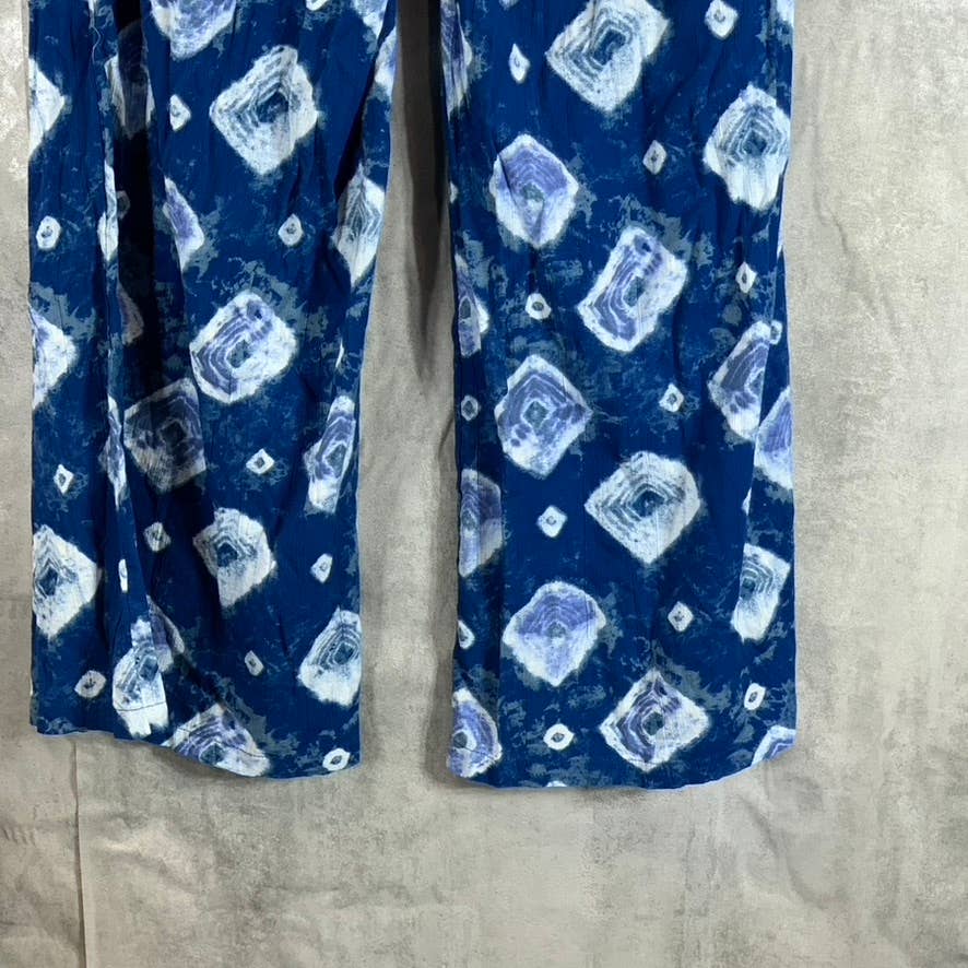 STYLE & CO Women's Blue Printed Mid-Rise Drawstring Wide-Leg Pull-On Pants SZ M