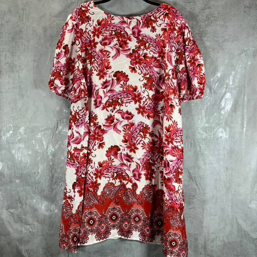 MAREE POUR TOI Women's Plus Red Printed Bubble Sleeve Knee-Length Dress SZ 20