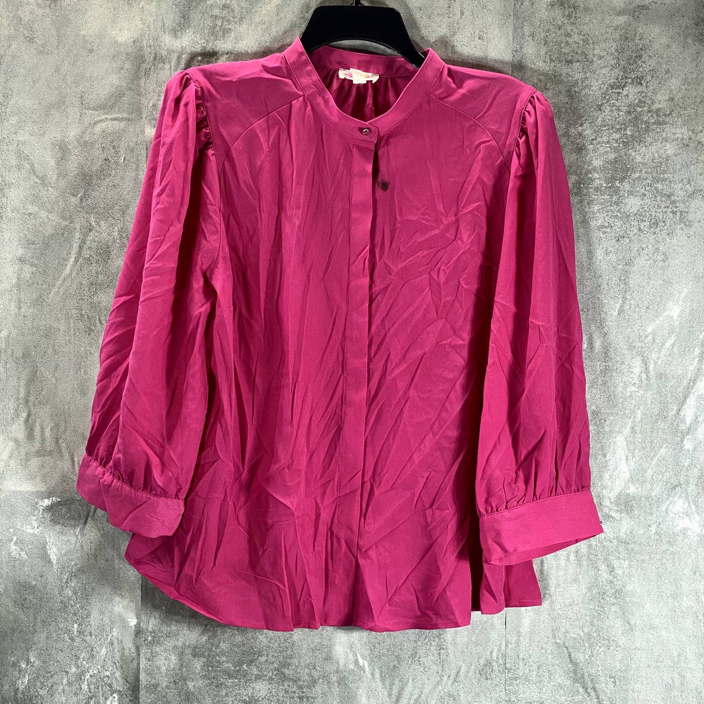 RILEY & RAE Women's Legacy Pink Iris Puff-Shoulder 3/4 Sleeve Button-Up Top SZ L