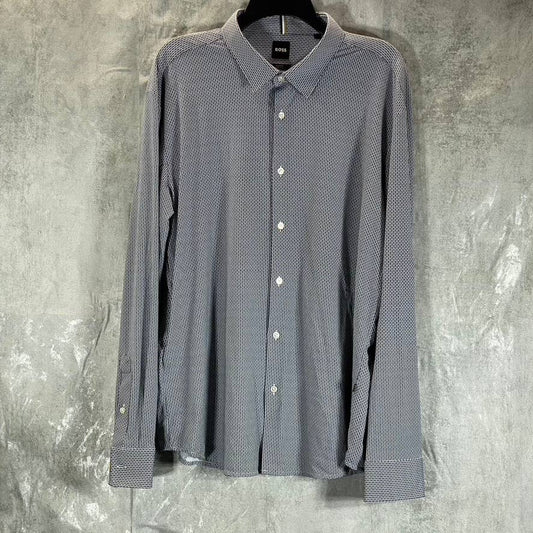 HUGO BOSS Men's Black Geometric-Print Slim-Fit Stretch Button-Up Shirt SZ 2XL