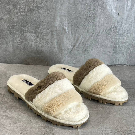 NAUTICA Women's Natural Chyler Faux-Fur Slide Slippers SZ 8