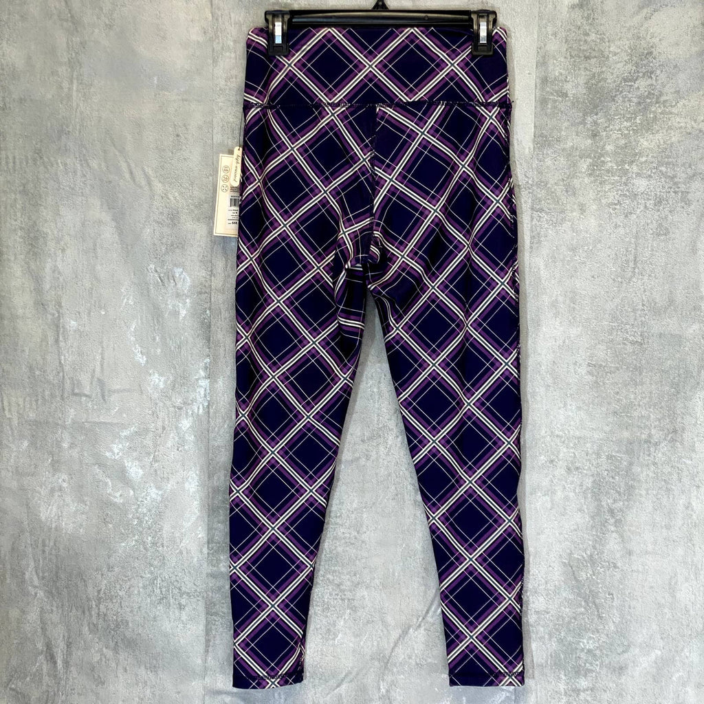 BCBGENERATION Women's Black-Purple Plaid High-Rise Pull-On Stretch Crop Leggings SZ M