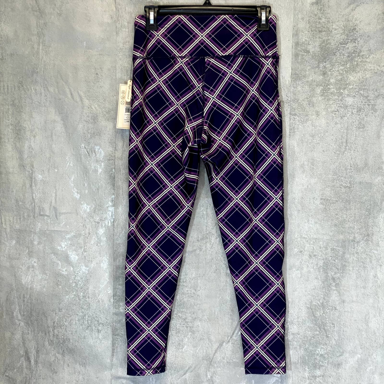 BCBGENERATION Women's Black-Purple Plaid High-Rise Pull-On Stretch Crop Leggings SZ M
