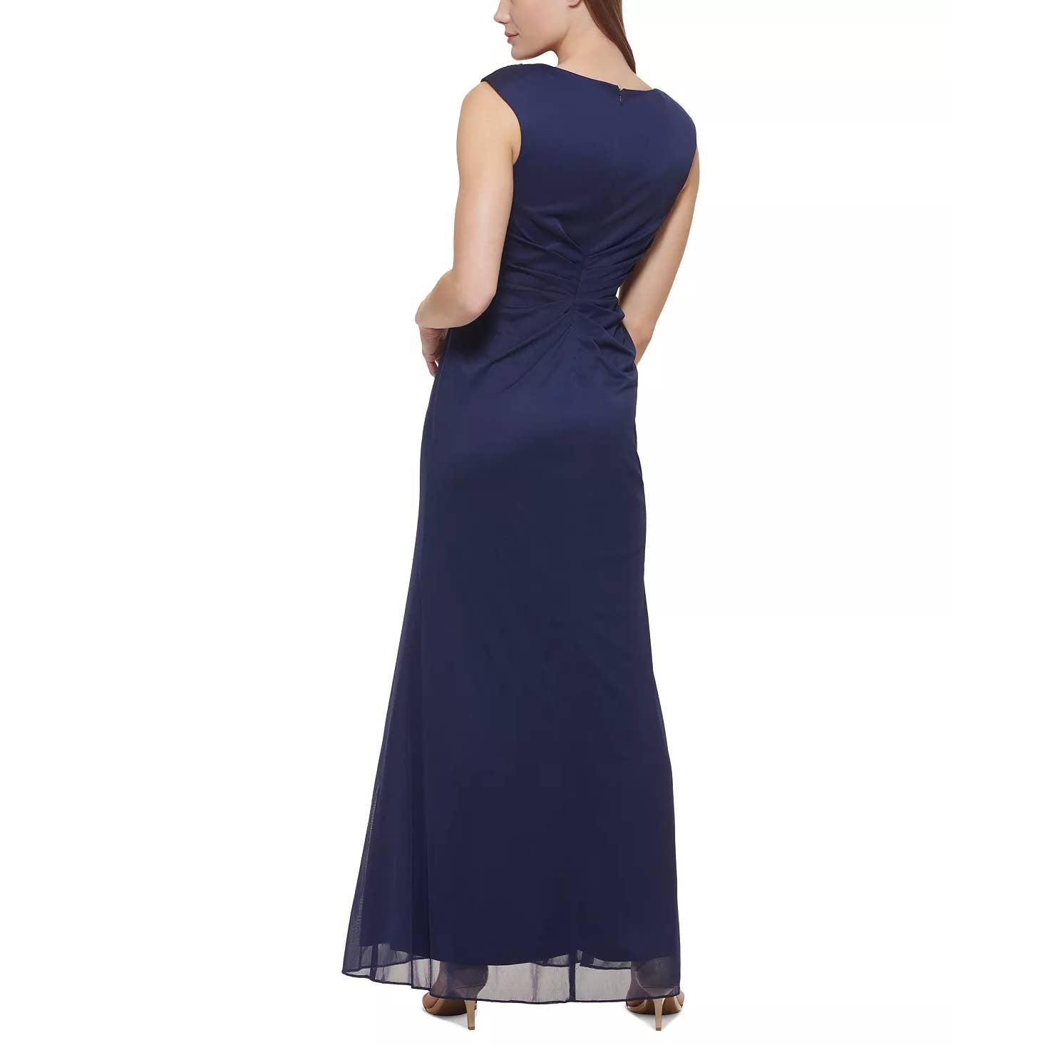 JESSICA HOWARD Women's Navy Faux-Wrap Ruched Sleeveless Maxi Gown SZ 12