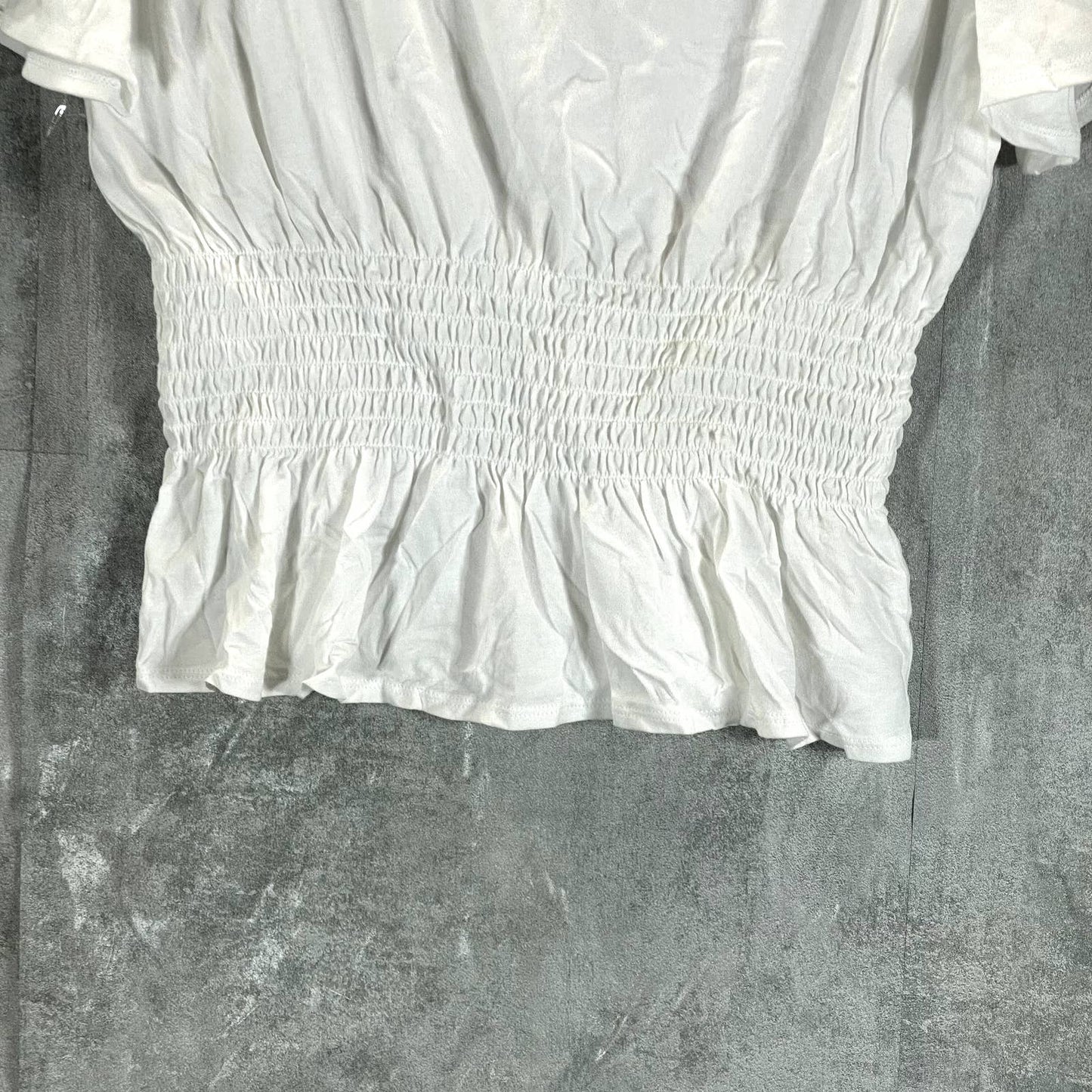 INC INTERNATIONAL Bright White Smocked-Waist Crewneck Short-Sleeve Top SZ L