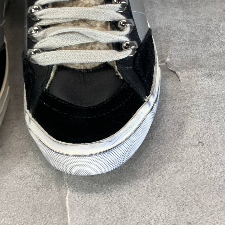 MARC FISHER LTD Women's Black/Silver Merin Faux-Fur Lace-Up Sneakers SZ 5