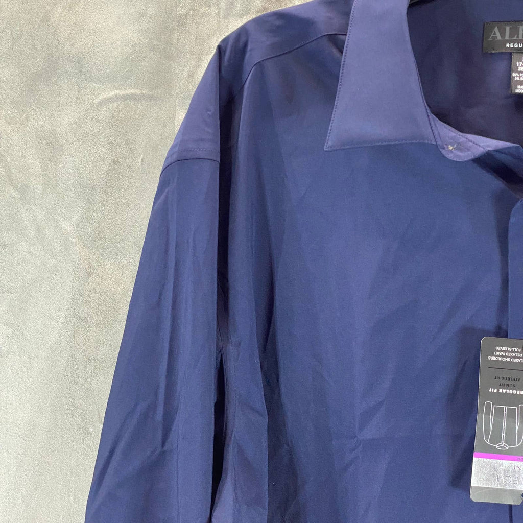 ALFANI Men's Navy Solid Regular-Fit Button-Up Dress Shirt SZ 16-16.5 36/37
