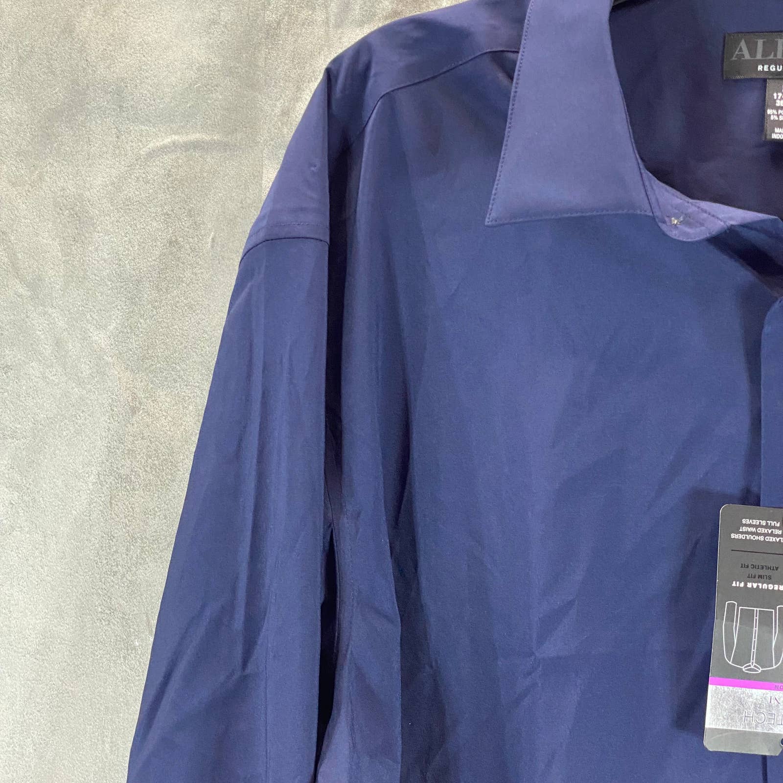 ALFANI Men's Navy Solid Regular-Fit Button-Up Dress Shirt SZ 16-16.5 36/37