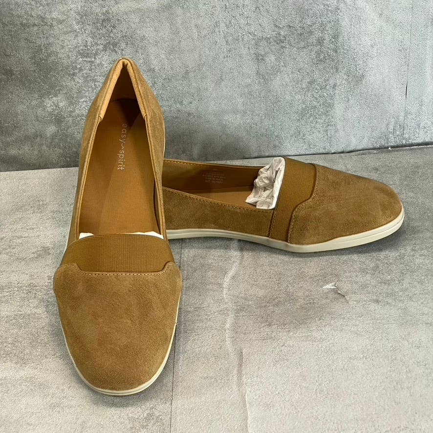 EASY SPIRIT Women's Wide Width Camel Leather Bounce Slip-On Flats SZ 8W