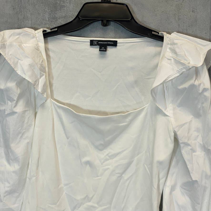 INC INTERNATIONAL CONCEPTS Women's Washed White Square-Neck Ruffled Top SZ XS